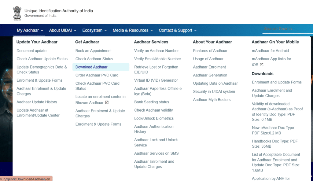 E Aadhar card download online pdf